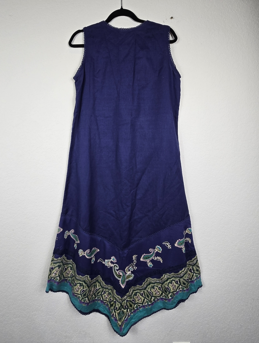 Boho Embroidered Paisley Linen Midi Dress Earthy Artisan Resort Cabernet Medium - Picture 3 of 7
